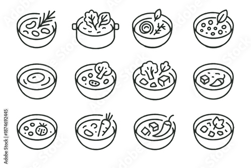Pot bowl bean blend stew sage icon vector minimalist tomato soup icons