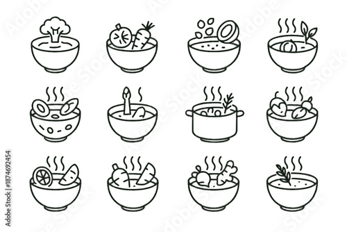 Cauliflower carrot creamy minimalist cumin lime lentil turmeric icon vector soup zucchini