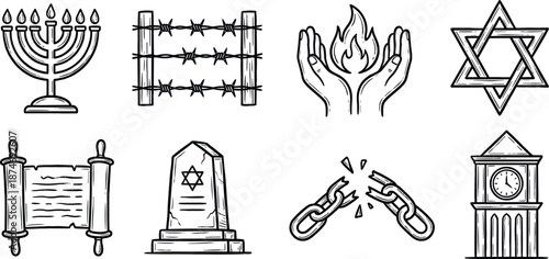 Hand Drawn Icons Related To Jewish Culture History And Remembrance judaism menorah