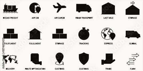Logistics and Shipping Icons Set with Text Labels for Delivery Services transport freight