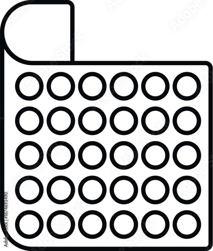 Sticker sheet with multiple round dotted stickers, peeling at the corner