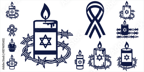 Memorial candles with Star of David and barbed wire symbols remembrance jewish