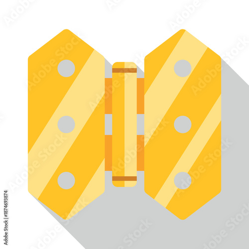 Golden hinge graphic element with long shadow for hardware or construction