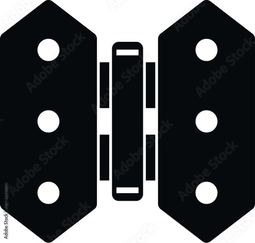 Black silhouette of a metal door hinge, representing connection and pivot