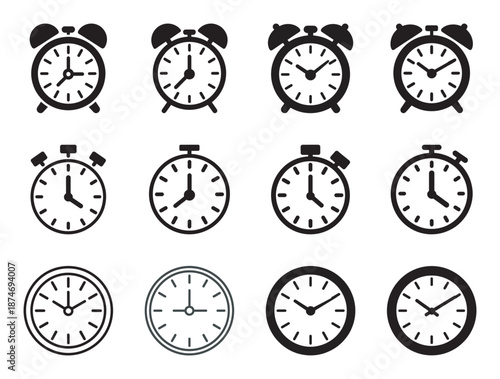 Collection of alarm clocks and stopwatches icons