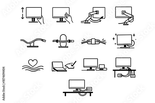 Icon icons cable silhouette setup logic focus vector monitor adjustment motion interaction