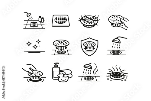 Hair interior drain baseline everyday vector overview bathroom clean calm icon