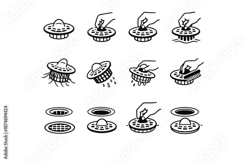 Silhouette ergonomics easy usability vector cleaning access lift icons bathroom icon drain