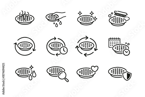 Routine set reminder calm bathroom maintenance around catcher vector icon logic upkeep