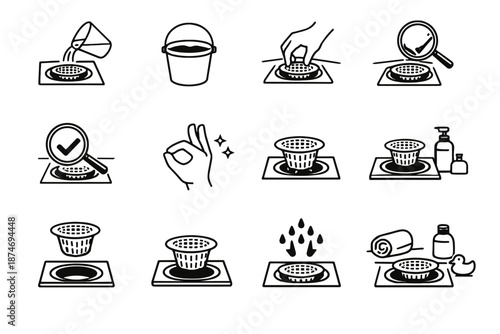 Silhouette water icon fit calm drain vector bathroom bucket focus ready pour