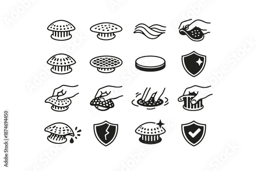 Comparison bathroom vs calm material logic metal drain icon silhouettes durability vector