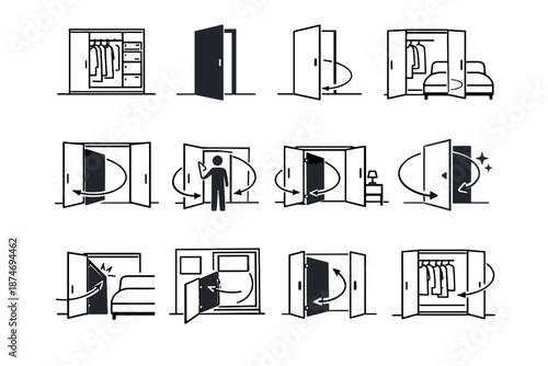 Wardrobe silhouette set calm clarity vector bedroom clearance icon routine gentle