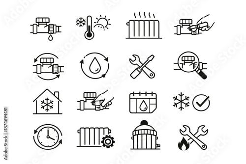 Routine winter repeat icons radiator calm prep heating maintenance silhouette valve icon