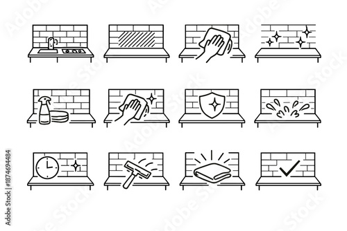 Zone countertop wipe wall vector icon kitchen cleaning mindful splash baseline