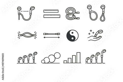 Vector focus icons shower compatibility sizing calm hose selection icon short silhouettes