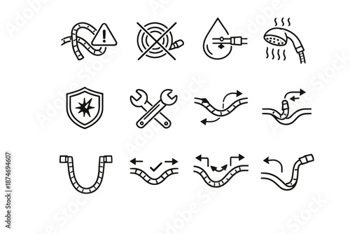 Vector warning icons calm spiral shower twisted icon hose cue restriction crossed