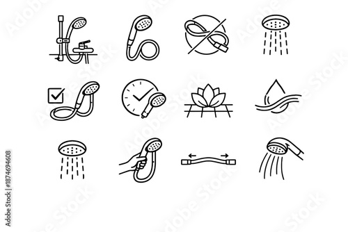 Overview shower handling collection focus icon interior clean vector routine use