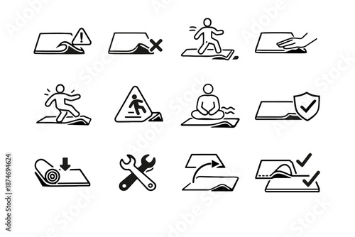 Risk prevention stumble calm crossed mat awareness cue entry icon edge vector