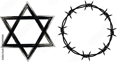 Star of David and barbed wire circle on white background jewish judaism