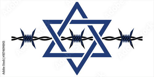 Star of David intertwined with barbed wire on white background symbol religion