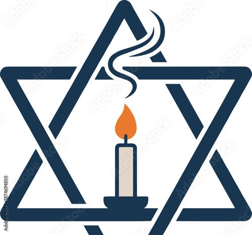 Star of David with a lit candle and smoke on white background jewish judaism