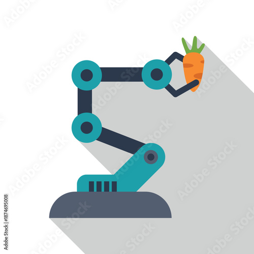 Robotic arm picking a carrot, symbolizing automation in agriculture and food production