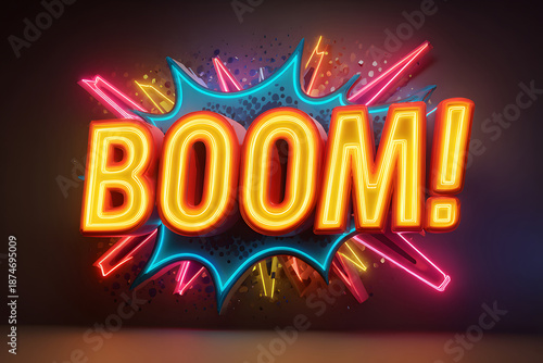 Vibrant comic-style artwork featuring the word boom with dynamic colors and explosive design elements