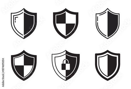 Collection of six shield icons representing security and protection concepts