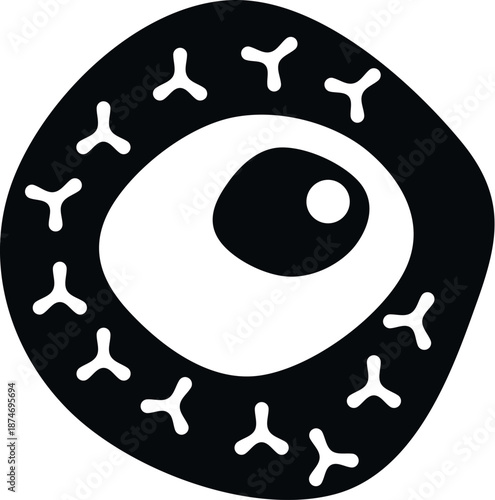 Ovum or cell diagram with a nucleus and a membrane featuring receptors, representing biology
