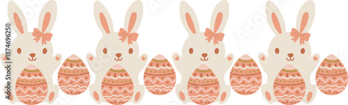 spring holiday border with cartoon bunnies and floral eggs decorative repeating pattern for easter banner nursery design