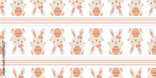 easter bunny and eggs seamless pattern cute rabbits with bows boho style repeating background for nursery wallpaper