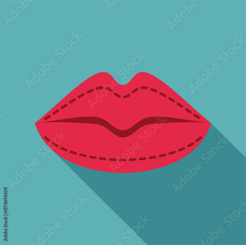 Red lips with dotted lines indicating cosmetic surgery procedure