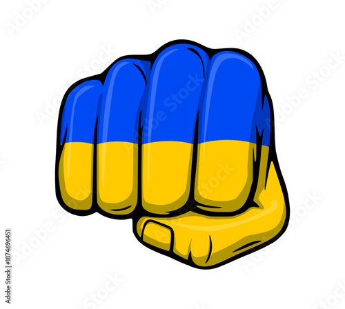 punching fist with ukraine ukrainian flag front view illustration vector on transparent background
