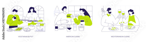 Eating in a restaurant isolated cartoon vector illustrations se