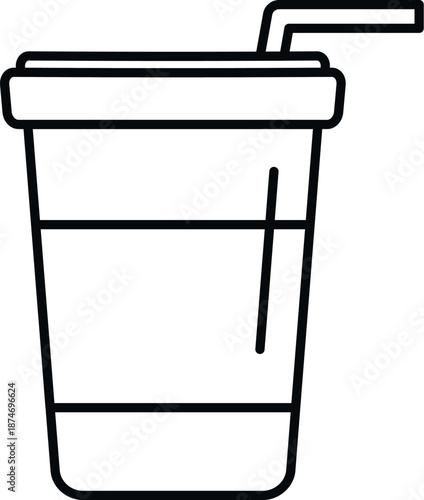 Disposable cup for cold beverage with straw, perfect for fast food and refreshment concepts