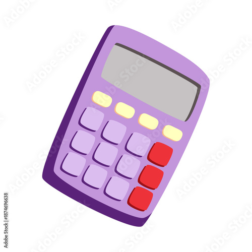 Purple calculator. A tool for calculating mathematical expressions. Vector illustration for educational, financial, accounting and school designs.