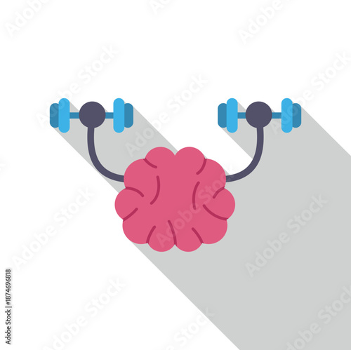 Brain icon lifting dumbbell weights symbolizing mental fitness and intelligence development