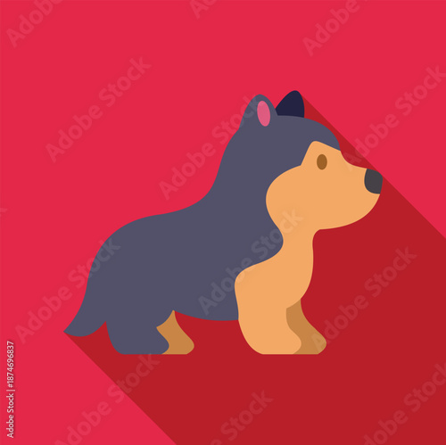 Dog looking sideways with a long shadow effect on a red background