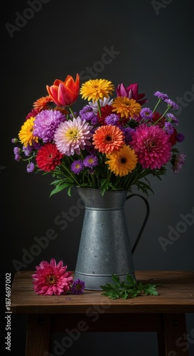 Wallpaper Mural Beautiful still life of a bouquet of vibrant flowers in a rustic jug vase, emphasizing the artistic, soft, painterly aesthetic, summer, red, still life Torontodigital.ca