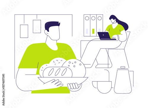 Fresh bread in the office isolated cartoon vector illustrations.