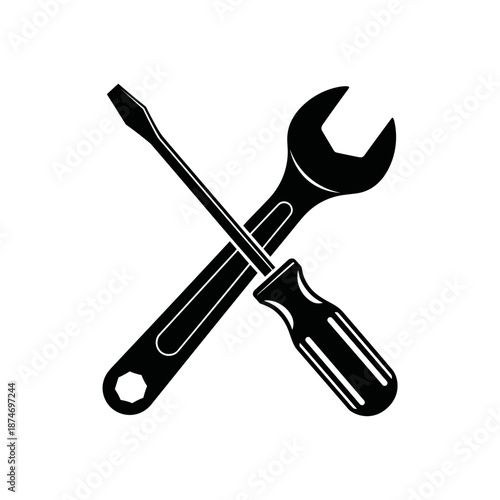 Crossed Screwdriver and Adjustable Wrench Tools.