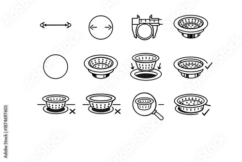 Size icon sink focus icons correct diameter outline circular mindful vector minimalist