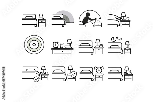 Reach use ergonomics calm bedroom icon silhouette icons minimalist vector setup mindful