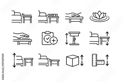 Optimal icons accuracy bedside icon to focus alignment mattress height vector table