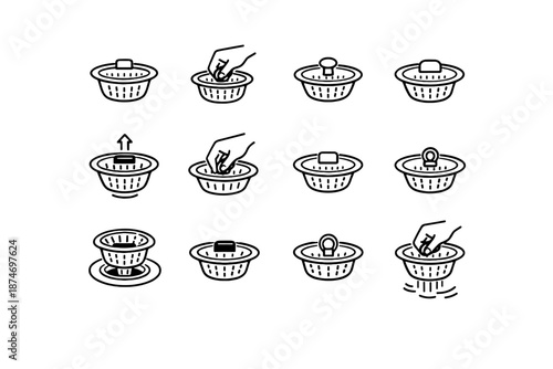 Silhouette calm sink easy cleaning icons logic focus icon handle removal vector