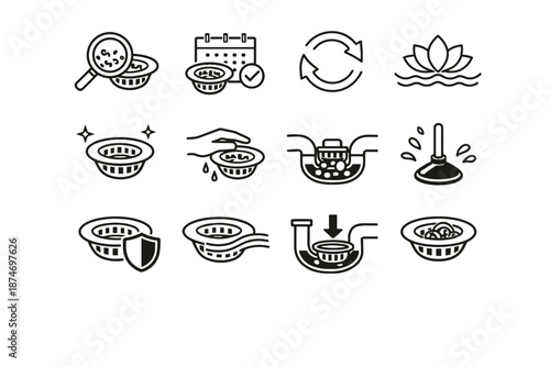 Plumbing circular icons minimalist habit check periodic upkeep vector prevention routine cue