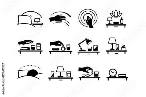 Calm vector reach from placement focus ergonomic icon arc mindful bedside