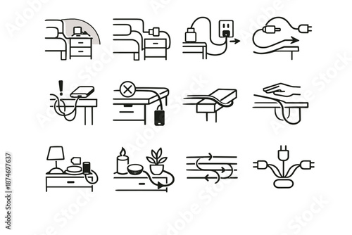 Minimalist icon cable logic planning snag icons vector calm avoidance silhouette focus