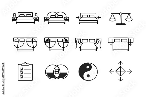 Setup vector access logic minimalist symmetric icon bed planning shared bedside icons