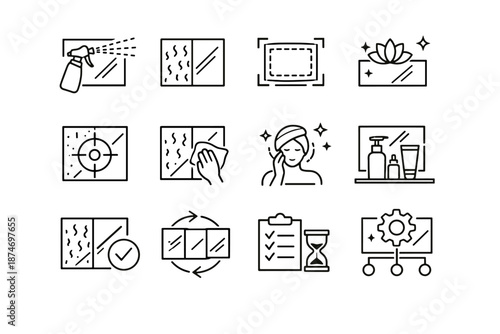 Silhouette routine pattern application icons coverage calm logic mirror vector icon focus